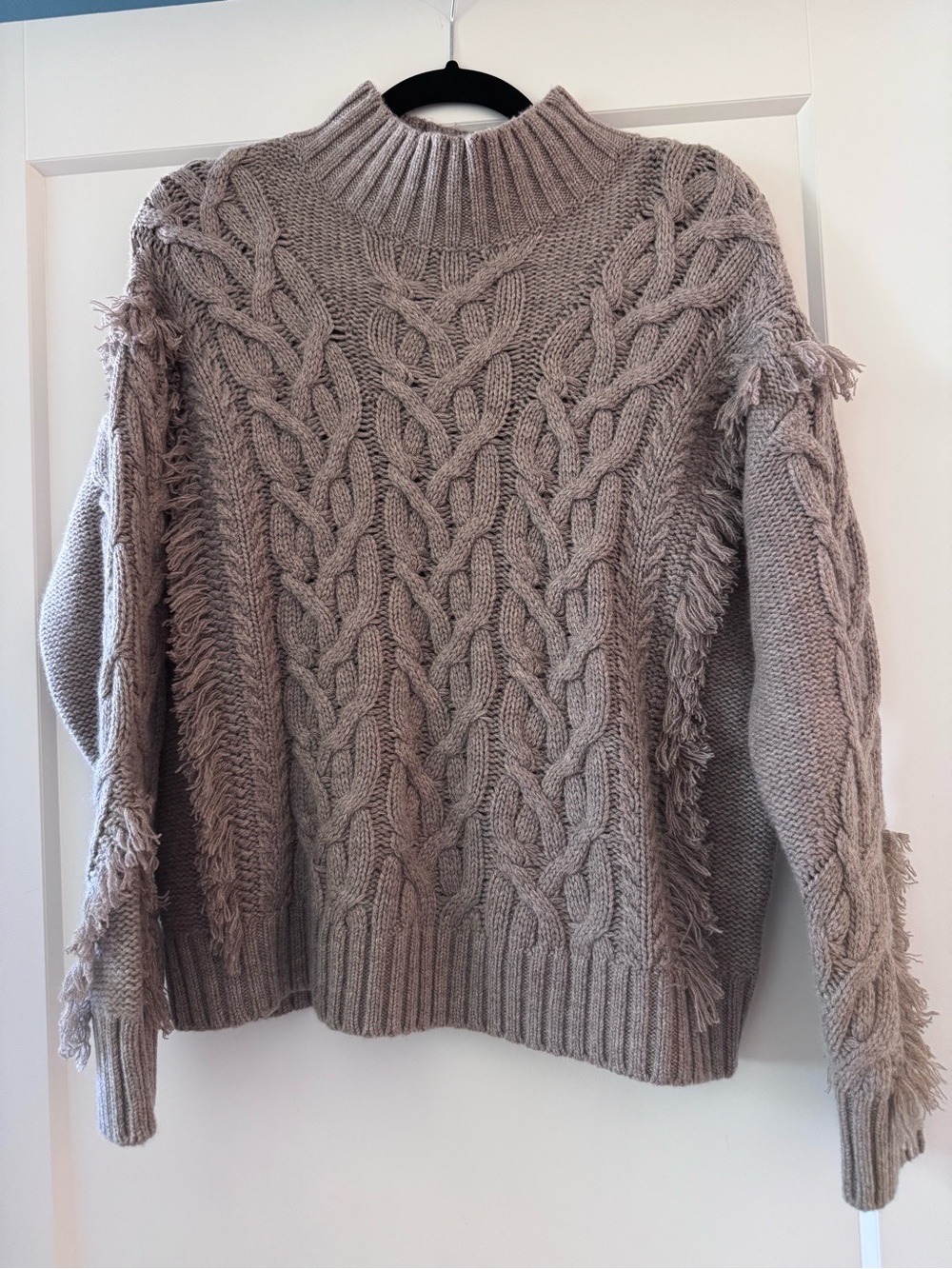 Banana Republic Taupe Braided Fringe Mock Neck Sweater